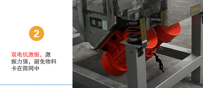 雙電機(jī)激振，激振力強(qiáng)，避免物料卡在篩網(wǎng)中